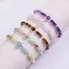 Bracciale da donna in pietra naturale con ametista Pietre preziose quadrate lunghe Braccialetti con pietre preziose in rilievo di cristallo elasticizzato curativo Gioielli di moda