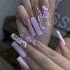 False Nails Handgjorda Y2K 3xl Full Cover Nail Tips Cherry Flower Press On Reusable XXL Lång Fake With Lim Gift 230909