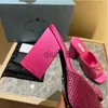 Sukienki buty kapcie muły buty damskie slajdy wysokie obcasy buty fabryczne obuwie Rhinestone prawdziwy jedwabny bokujący blok slipon otwartego palca luksusowe projektanci styl ulicy San