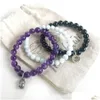 Beaded MG0854 NY DEISGN Natural Aquamarine Braceelt Top Grade Black Tourmaline om Armband Trendy Amethyst Buddha Charm Dro Dhgarden Dhooh