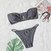 Women's Swimwear 2023 Sexy Bikini Metal Accessories Hollow Swimsuit Solid Color Tube Top Simple Fashion Beach Vacation