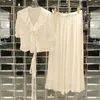 Robe de travail en soie pour femmes, ensemble blanc, à volants, ceinture, haut de taille Slim, jupe longue, costume deux pièces, vêtements Twinset, arrivée, été, 2023