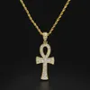 Egyptian Ankh Key of Life Gold Plated Cross Pendant Necklace Chain Charm Full Rhinestone Luxury Cross Pendant Jewelry Drop Shippin2788