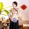 Podstawowe sukienki swobodne 16 kloc tradycyjne chińskie ubranie dla kobiet top satynowy retro krótki rękaw qipao vintage Evenge Cheongsam sukienki S 4xl 230911