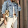 Women's Jackets Denim Jacket Distressed Light Wash Ripped Holes Casual Water Turn Down Hip Hop High Street Clothes