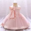 Bow Summer Dresses Infant Baby Girl Birthday Party Dress Lace Flower New born Princess Clothes Toddler Baby Girls Wedding Gown