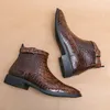 Fashion Buckle Leather Boots Men Shoes Crocodile Pattern Ankle Boots Oxfords Shoes Leather Dress Business Men Boots For Boys Party Boots