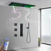 Matte Black 90*30cm Concealed Shower Set Thermostatic Valve Brass Shower Facuets Bathroom Showerheads Systems Rainfall SPA