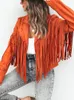 FTLZZ – veste en cuir pour femme, automne-hiver, en Faux daim, décontractée, avec pompon, Chamois, Streetwear, manteau court solide