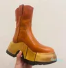 Holzmaserung, Gummi, klobige Plateau-Stiefeletten, Lederschuhe, Reifen, kurzer Stiefel, niedriger Absatz, robuste Luxus-Designermarken von Fabrikschuhen