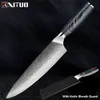 Japansk kockkniv 8 tum Damascus Knife Pro Kitchen Knives Ultra Sharp Steel Blade Dålig skärning Kärnan för Veg, Meat Sushi