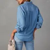 Blouses Femmes Y2K Chemise bleue 2023 Automne Manches longues Boutonné Simple Boutonnage Femmes Streetwear Slim Fit Chemises décontractées Travail