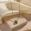 Hanger Kettingen Youthway Vierkant Natuurlijk Turquoise Metalen Textuur Roestvrij Stalen Verklaring Ketting Voor Vrouwen Mode Waterdichte Sieraden