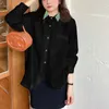 Damesblouses Plus Size Koreaanse stijl Herfst getextureerde shirts Dames Dikke zus Contrastkleur Dubbele kraag Korea Meisjes Tops