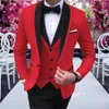 Costumes pour hommes Blazers 3 pièces rouge hommes avec châle noir Costume de fête Slim Fit Trajes Para Hombrefor mariage bal acket 3194