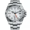 SX Asia Uhren GMT 42mm 216570 Weißes schwarzes Zifferblatt Orange Nadel Edelstahl Explorer Mechanische Automatik Herrenuhren249G