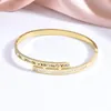 Bangle Fashion Stainless Steel Bracelet Gold-plated Text Female Inlaid Zircon Dislocation Buckle Hand Ornaments