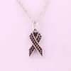 Pendant Necklaces Selling Ribbon Cancer Awareness Enamel Round Link Chain Necklace