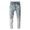 Denim amiryes jeans tasarımcı pantolon adam erkek jean kapalı yıkama su mavi delik aşınmış kaju fıstığı ışık ince fit erkek ve kadın yüksek cadde moda markası IH01
