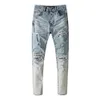 Denim Amiryes Jeans Pantalon de créateur Homme Jean Off Wash Water Blue Trou Porté Noix de cajou Light Slim Fit Marque de mode pour hommes et femmes IH01