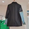 Damen Jacken Anzug Patchwork Grate Streetwear Denim Jacke Für Frauen Langarm Einreiher Lose Mantel 2023 Herbst Flut Outwear X056