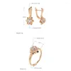 Necklace Earrings Set Kinel 585 Rose Gold Crystal Flower Women Ring Sets Natural Zircon Trend Unusual Creative Wedding Jewelry