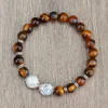 Strand Men Natural Tiger Eye Bracelet With 10mm Black Lava Onyx Beads Bracelets Women Healing Energy Bangle Yoga Prayer Jewelry