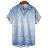 Camisas casuales para hombres 2023 Camisa de verano Cuello de cobertura Patrón de rayas 3D Impresión hawaiana Manga corta Playa Oficina en casa Top