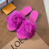 Winter Fur Slippers Designer Womens Fluffy Slides Metal Circle Warm Plush Furry House Slipper Sandal Outdoor Flat-klackar Sliders Skor Storlek 36-42