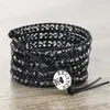 Charme Pulseiras Kelitch Black Crystal Beads Handmade 5 Wrap Strand Pulseira De Couro Bangles Jóias Mulheres Homens Casal Cadeia