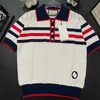 Women's Knits & Tees Designer 23 Summer New Red and Blue Stripe Polo Knitted Half Open Chest Thin T-shirt Age Reducing Versatile Top for Women ZS9Q