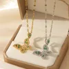 Pendant Necklaces Women Green Zircon Hollow Butterfly Necklace Silver Stainless Steel Chain Micro Inlaid Animal Clavicle Party Jewelry