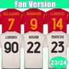 23 24 Lukaku Pellegrini Mens Soccer Jerseys Aouar Abraham Belotti Llorente Paredes Dybala Home Away Football Resirts Shorts Short