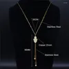 Pendant Necklaces Hamsa Hand Copper Stainless Steel Long Women Gold Color Tassel Pendants Jewelry Collares Largos N55S07