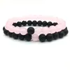 2Pcs/Set Natural Stone Rose Quartz Black Beads Couple Distance Bracelet For Men Women Strand Bracelets Bangles Yoga Lover Jewelry Gifts