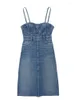 Casual Kleider BlingBlingee 2023 Sommer Frauen Denim Kleid Schatz Hals Flüsse Ärmellose Spaghetti-trägern Backless Weibliche Mini