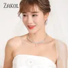 Ensembles de bijoux de mariage ZAKOL luxe brillant zircone feuille collier boucles d'oreilles anneaux Bracelets ensemble pour femmes CZ goutte mariée 230909