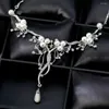 Halsband örhängen set strass faux pärla blomma kvinnor bröllop smycken chic
