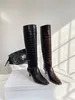 Bottes imprimées sur le genou pour femmes, chaussures de luxe de styliste minimalistes, toteme en cuir véritable, automne et hiver 2023, 230911