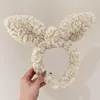 New Plush Rabbit Ears Knotted Hairbands Head Band Fluffy Soloid Color Hair Hoop Cute Wash Face Headdress Women Hair Accessories