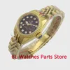 Armbanduhren 26mm Damen Mechanische Uhr Goldgehäuse Japan NH05A Uhrwerk Saphirglas Edelstahl geriffelte Lünette Jubiläumsarmband