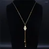 Pendant Necklaces Hamsa Hand Copper Stainless Steel Long Women Gold Color Tassel Pendants Jewelry Collares Largos N55S07