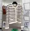 Chandails C Lin même noir et blanc rayure contraste couleur tricoté cardigan rond simple boutonnage pull manteau HKD230911