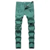 Jeans da uomo Fantasia Neon Color Y2K Denim Streetwear Pantaloni slim dritti Pantaloni strappati con fori Verde Giallo Rosa257q
