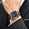 BENYAR Mode Sport Chronograaf Horloges Mannen Maanfase Lederen Skeleton Quartz Horloge Ondersteuning Wit Red158z