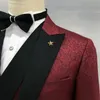 Mäns kostymer blazrar 2023 män passar blazer svart ed lapel jacquard fabir vit bröllop vanlig smal fit ternos västjacka byxor tre stycke 230909