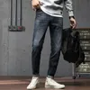 Jeans clássico masculino marca de moda casual estiramento retro jeans masculino fino ajuste xintang denim fábrica