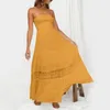 Vestidos casuales Sexy sin tirantes Bohemio Maxi Vestido Verano Off Hombro Encaje Trim Sin espalda Fiesta de playa Largo para mujeres Flowy Una línea