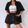 Stage Wear Ensemble d'été Femme Lâche Casual Chemise à manches courtes Taille élastique Short Deux pièces pour femmes