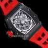 Nouvelle montre automatique pour hommes 35-03 PVD boîtier en acier noir cadran squelette montre bracelet en caoutchouc rouge montres de sport populaires pour hommes